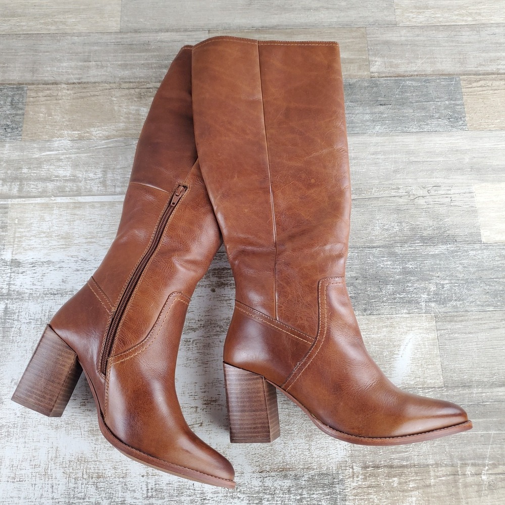 Diba True Do Womens Knee High Boot Sz 9 M Brown Leather Pointed Toe Block Heel